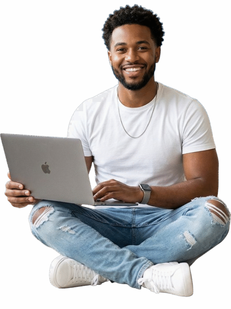 Jovem profissional moçambicano com laptop